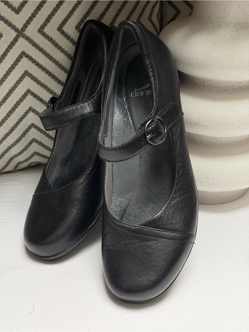 Dansko Black Leather Mary Jane Flats with Strap - Picture 6 of 10